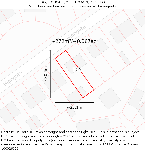 105, HIGHGATE, CLEETHORPES, DN35 8PA: Plot and title map
