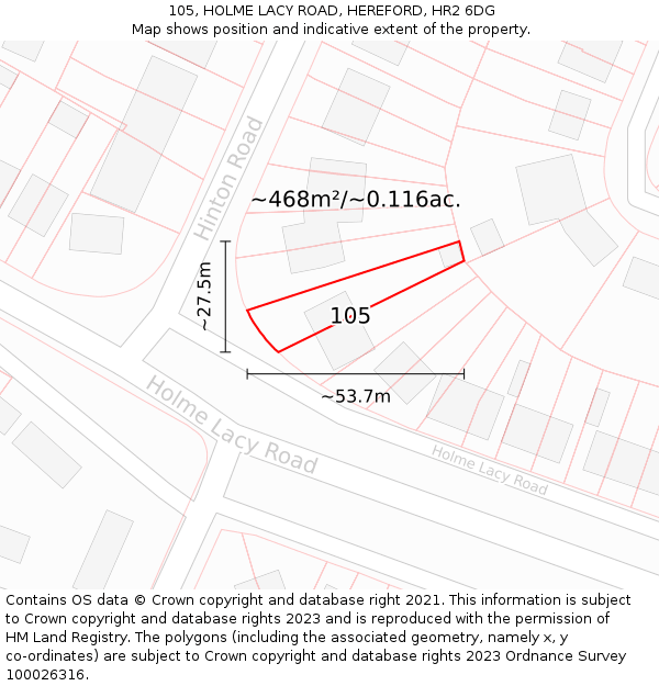105, HOLME LACY ROAD, HEREFORD, HR2 6DG: Plot and title map