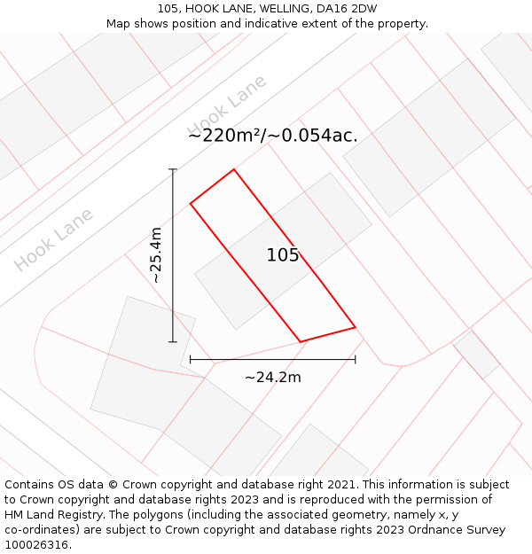 105, HOOK LANE, WELLING, DA16 2DW: Plot and title map