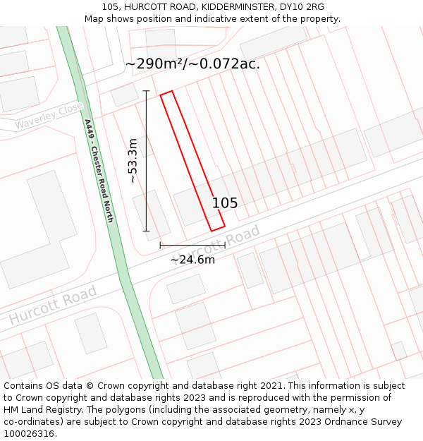105, HURCOTT ROAD, KIDDERMINSTER, DY10 2RG: Plot and title map