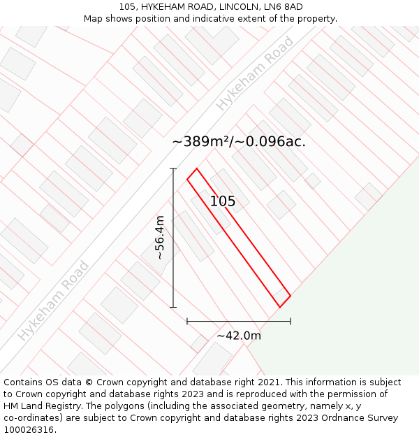105, HYKEHAM ROAD, LINCOLN, LN6 8AD: Plot and title map