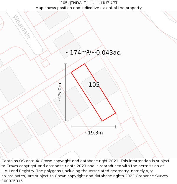 105, JENDALE, HULL, HU7 4BT: Plot and title map