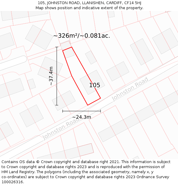 105, JOHNSTON ROAD, LLANISHEN, CARDIFF, CF14 5HJ: Plot and title map