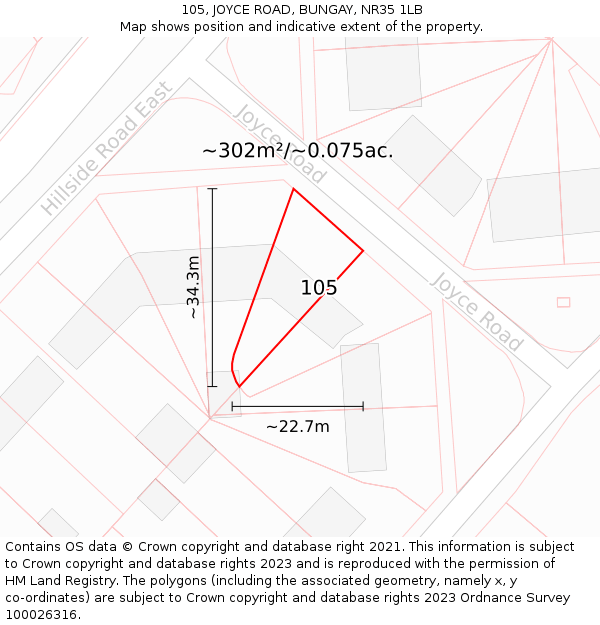 105, JOYCE ROAD, BUNGAY, NR35 1LB: Plot and title map