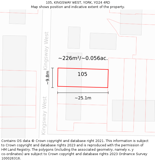 105, KINGSWAY WEST, YORK, YO24 4RD: Plot and title map