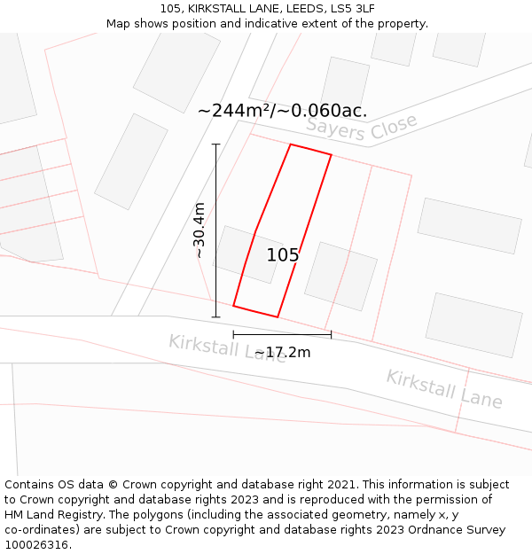 105, KIRKSTALL LANE, LEEDS, LS5 3LF: Plot and title map