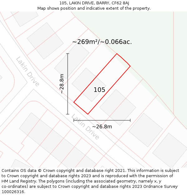 105, LAKIN DRIVE, BARRY, CF62 8AJ: Plot and title map