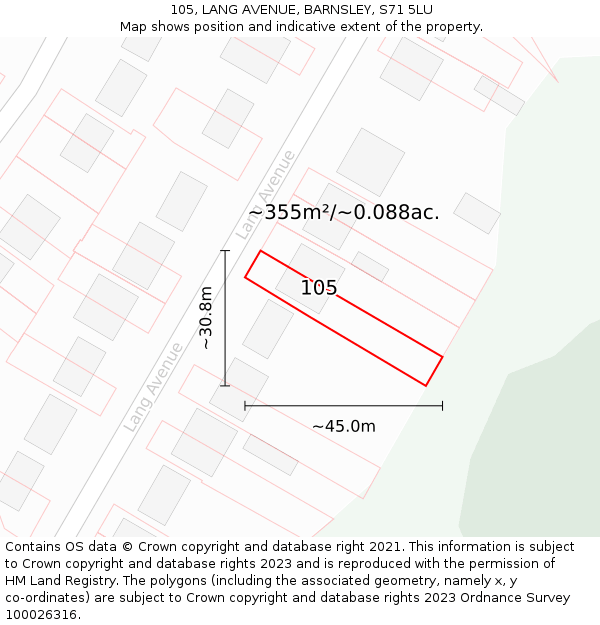 105, LANG AVENUE, BARNSLEY, S71 5LU: Plot and title map