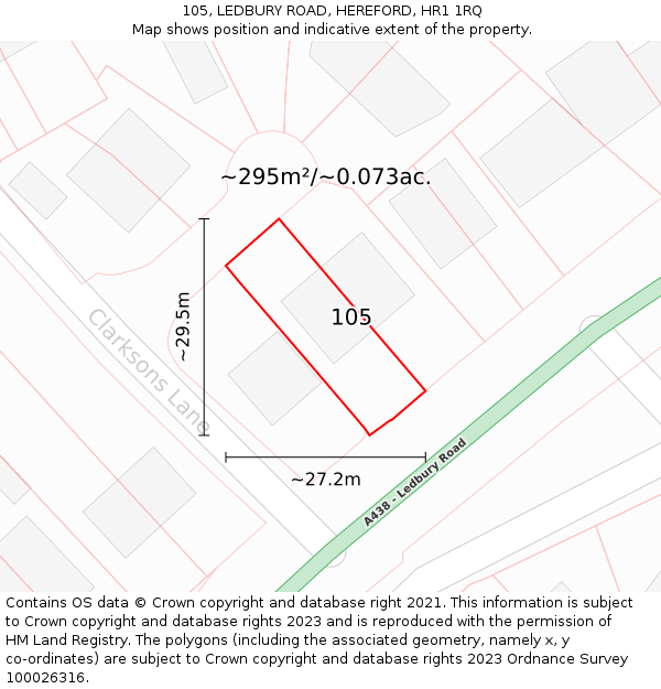 105, LEDBURY ROAD, HEREFORD, HR1 1RQ: Plot and title map