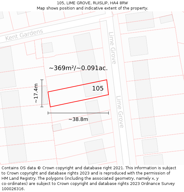 105, LIME GROVE, RUISLIP, HA4 8RW: Plot and title map