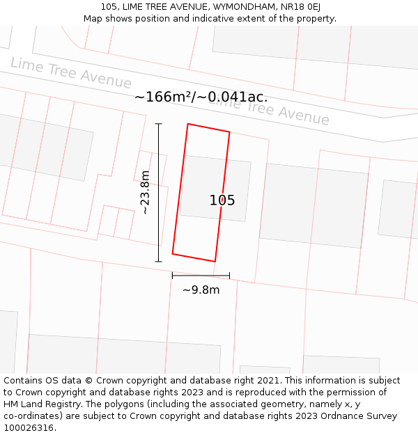 105, LIME TREE AVENUE, WYMONDHAM, NR18 0EJ: Plot and title map