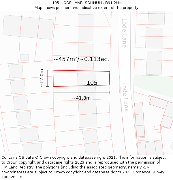 105, LODE LANE, SOLIHULL, B91 2HH: Plot and title map