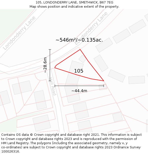105, LONDONDERRY LANE, SMETHWICK, B67 7EG: Plot and title map