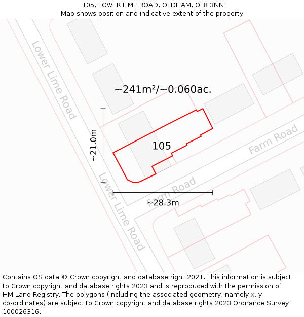 105, LOWER LIME ROAD, OLDHAM, OL8 3NN: Plot and title map