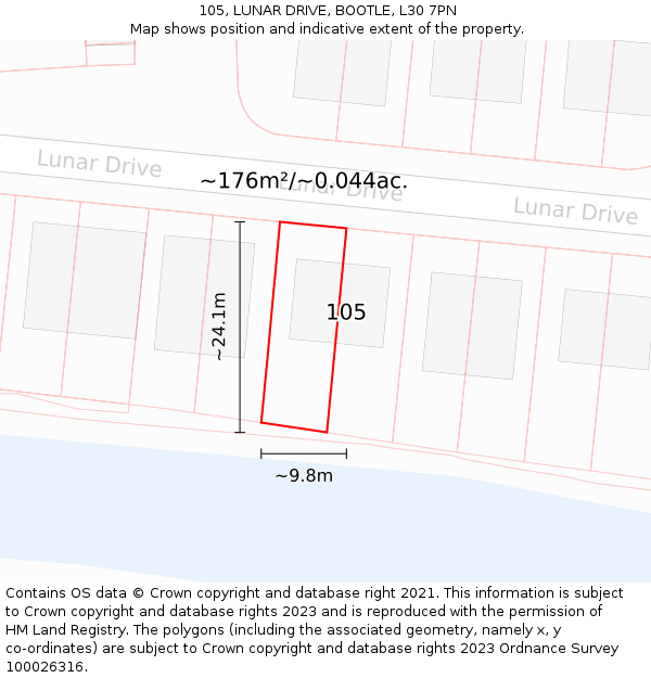 105, LUNAR DRIVE, BOOTLE, L30 7PN: Plot and title map
