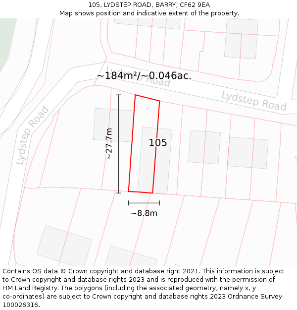 105, LYDSTEP ROAD, BARRY, CF62 9EA: Plot and title map