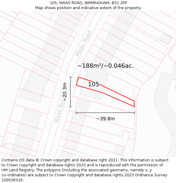 105, MAAS ROAD, BIRMINGHAM, B31 2PP: Plot and title map