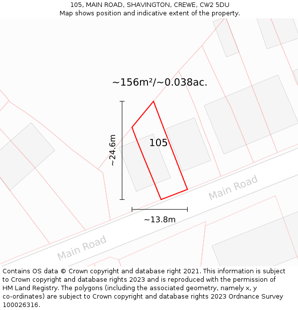 105, MAIN ROAD, SHAVINGTON, CREWE, CW2 5DU: Plot and title map