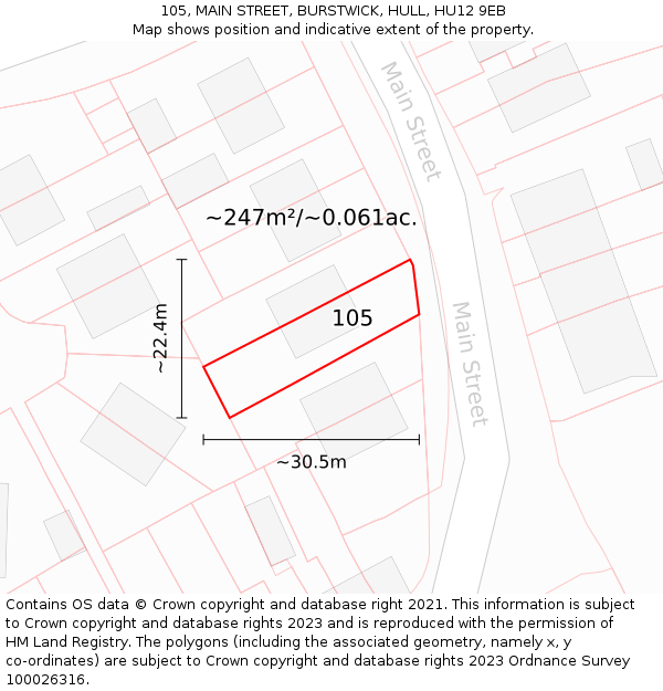 105, MAIN STREET, BURSTWICK, HULL, HU12 9EB: Plot and title map