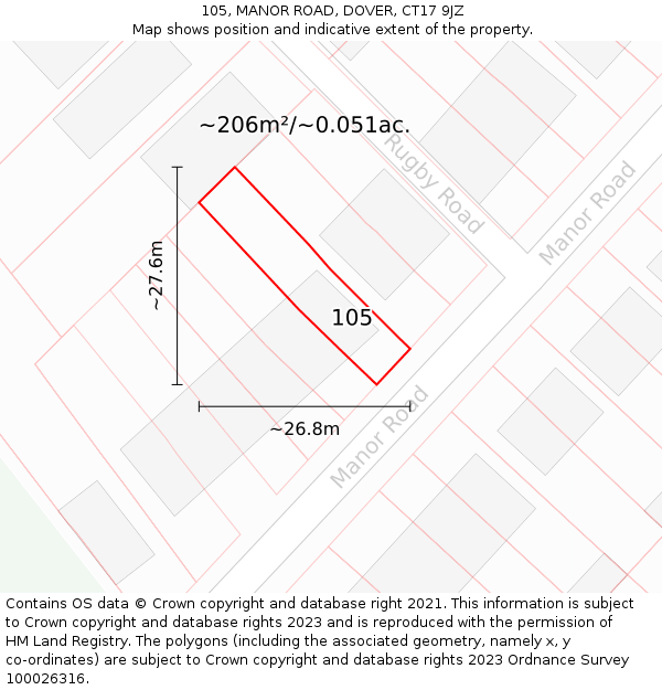 105, MANOR ROAD, DOVER, CT17 9JZ: Plot and title map