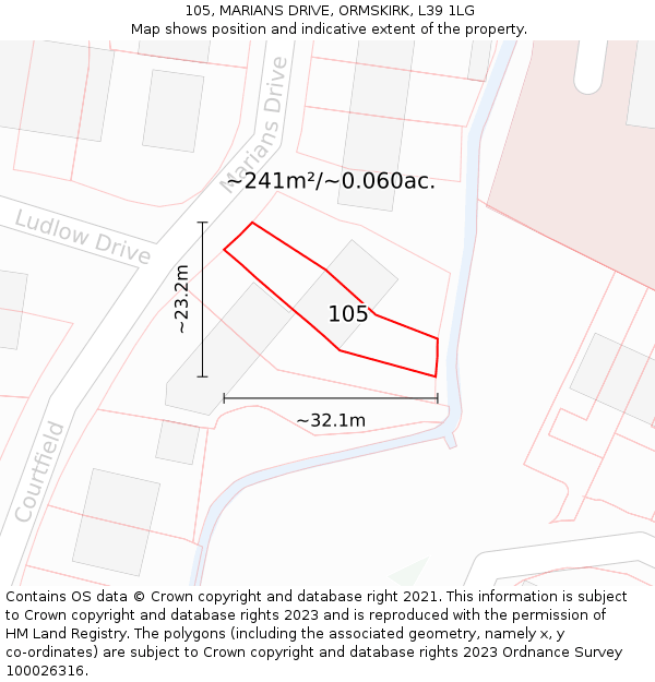 105, MARIANS DRIVE, ORMSKIRK, L39 1LG: Plot and title map