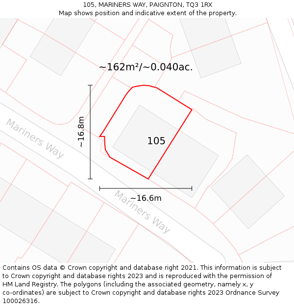 105, MARINERS WAY, PAIGNTON, TQ3 1RX: Plot and title map