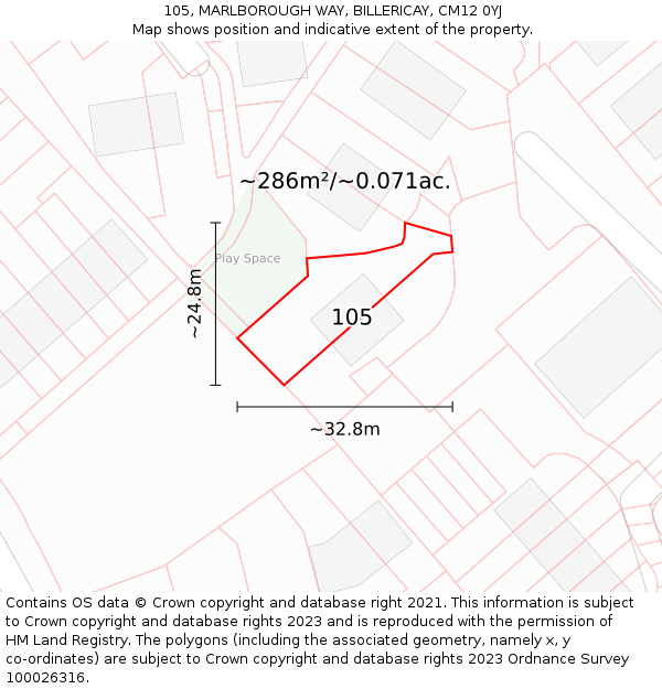 105, MARLBOROUGH WAY, BILLERICAY, CM12 0YJ: Plot and title map