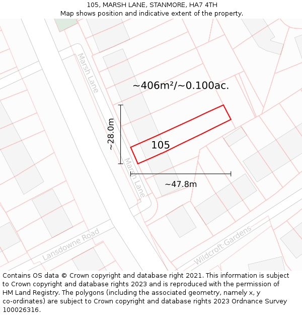 105, MARSH LANE, STANMORE, HA7 4TH: Plot and title map
