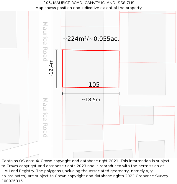 105, MAURICE ROAD, CANVEY ISLAND, SS8 7HS: Plot and title map