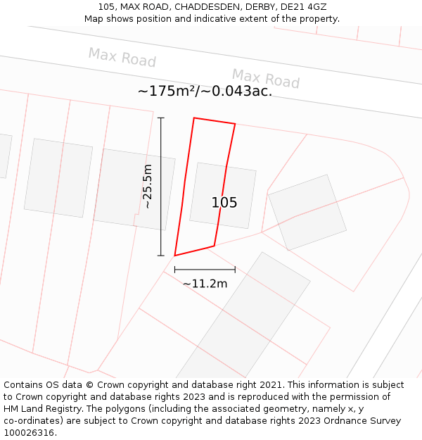 105, MAX ROAD, CHADDESDEN, DERBY, DE21 4GZ: Plot and title map
