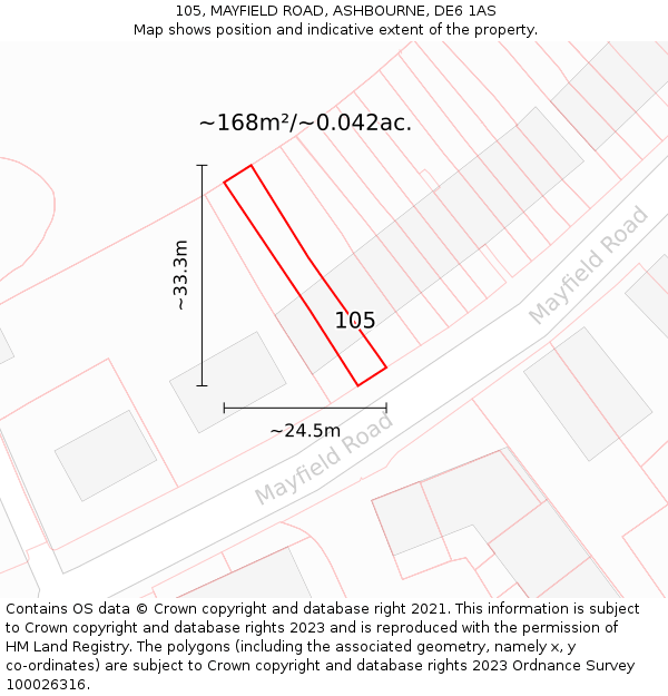 105, MAYFIELD ROAD, ASHBOURNE, DE6 1AS: Plot and title map
