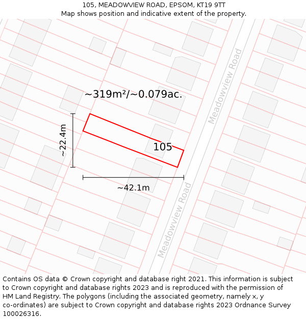105, MEADOWVIEW ROAD, EPSOM, KT19 9TT: Plot and title map