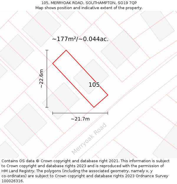 105, MERRYOAK ROAD, SOUTHAMPTON, SO19 7QP: Plot and title map