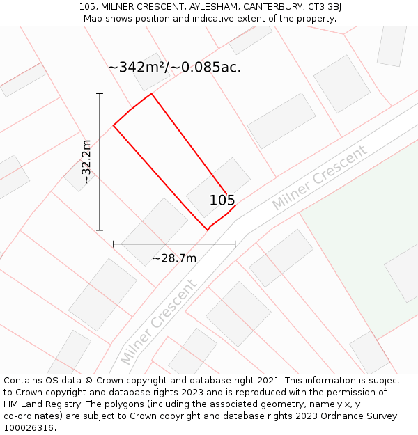 105, MILNER CRESCENT, AYLESHAM, CANTERBURY, CT3 3BJ: Plot and title map