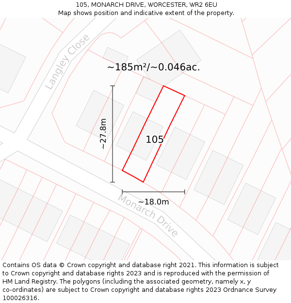 105, MONARCH DRIVE, WORCESTER, WR2 6EU: Plot and title map