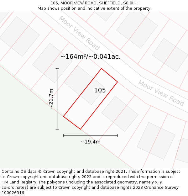 105, MOOR VIEW ROAD, SHEFFIELD, S8 0HH: Plot and title map