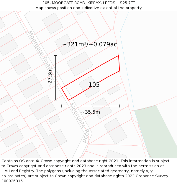 105, MOORGATE ROAD, KIPPAX, LEEDS, LS25 7ET: Plot and title map