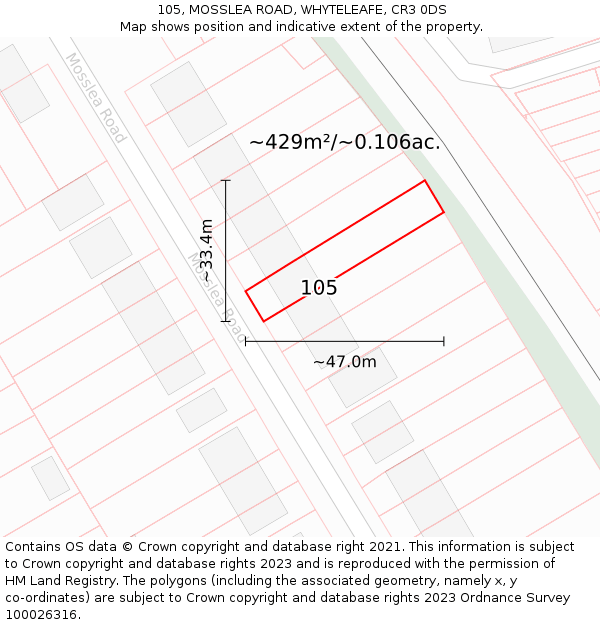105, MOSSLEA ROAD, WHYTELEAFE, CR3 0DS: Plot and title map