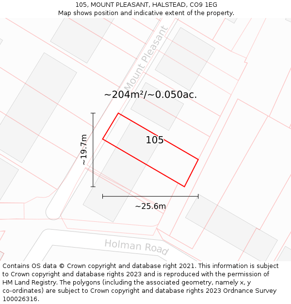 105, MOUNT PLEASANT, HALSTEAD, CO9 1EG: Plot and title map
