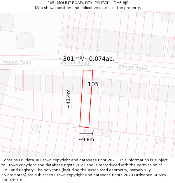105, MOUNT ROAD, BEXLEYHEATH, DA6 8JS: Plot and title map