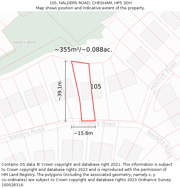 105, NALDERS ROAD, CHESHAM, HP5 3DH: Plot and title map