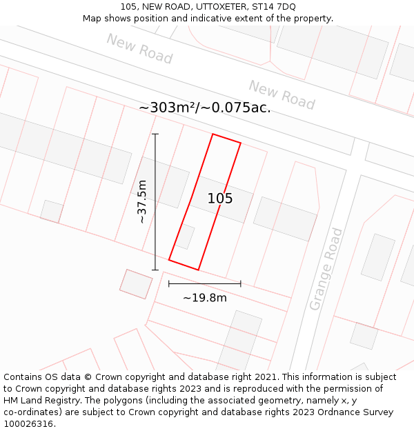 105, NEW ROAD, UTTOXETER, ST14 7DQ: Plot and title map