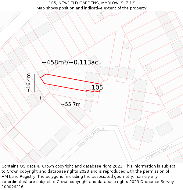 105, NEWFIELD GARDENS, MARLOW, SL7 1JS: Plot and title map