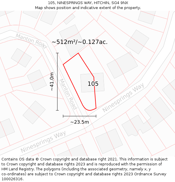 105, NINESPRINGS WAY, HITCHIN, SG4 9NX: Plot and title map