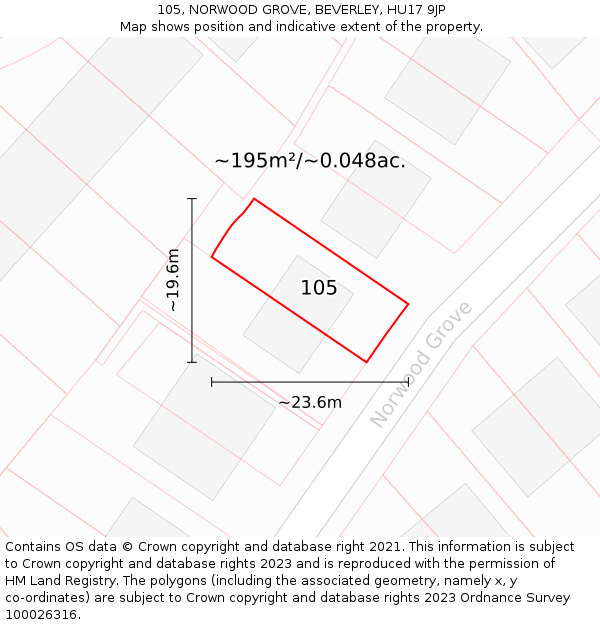 105, NORWOOD GROVE, BEVERLEY, HU17 9JP: Plot and title map