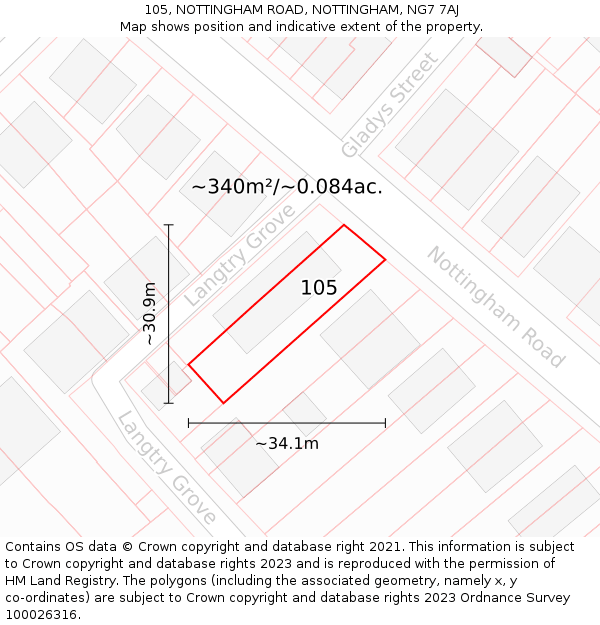 105, NOTTINGHAM ROAD, NOTTINGHAM, NG7 7AJ: Plot and title map