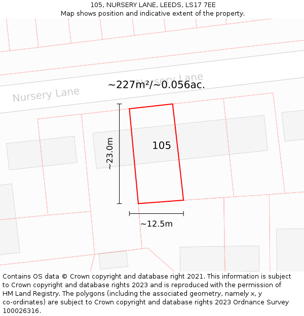 105, NURSERY LANE, LEEDS, LS17 7EE: Plot and title map