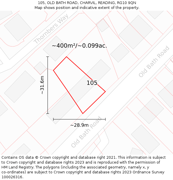 105, OLD BATH ROAD, CHARVIL, READING, RG10 9QN: Plot and title map