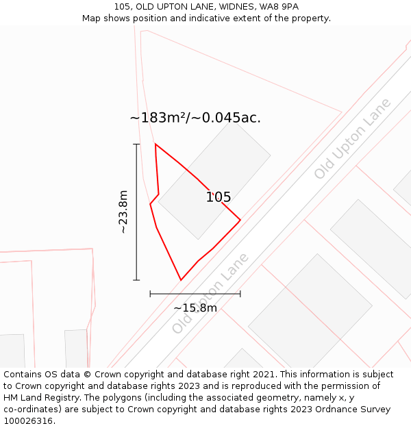 105, OLD UPTON LANE, WIDNES, WA8 9PA: Plot and title map