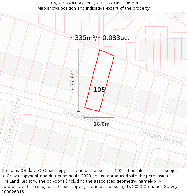 105, OREGON SQUARE, ORPINGTON, BR6 8BE: Plot and title map